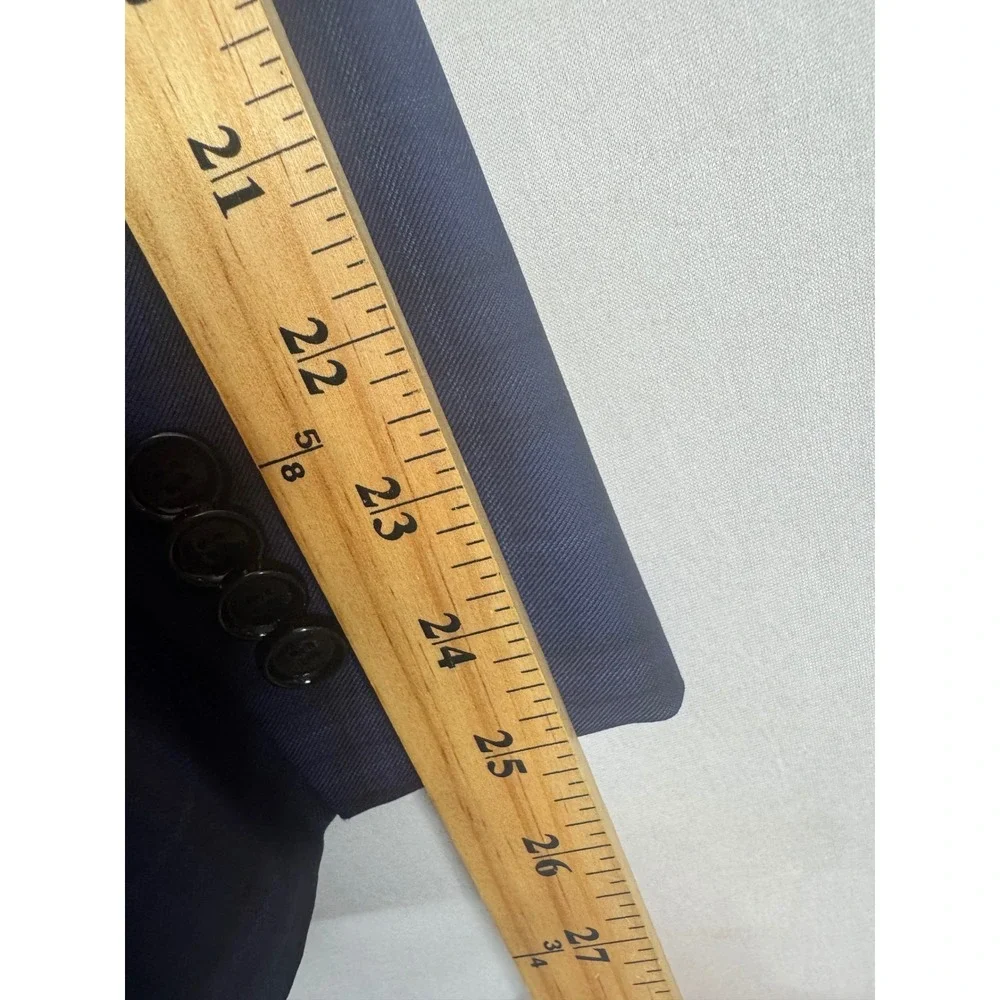 Indochino Mens 36 Navy Blue Plaid 100% Wool Peak 2-Button Blazer Suit Jacket